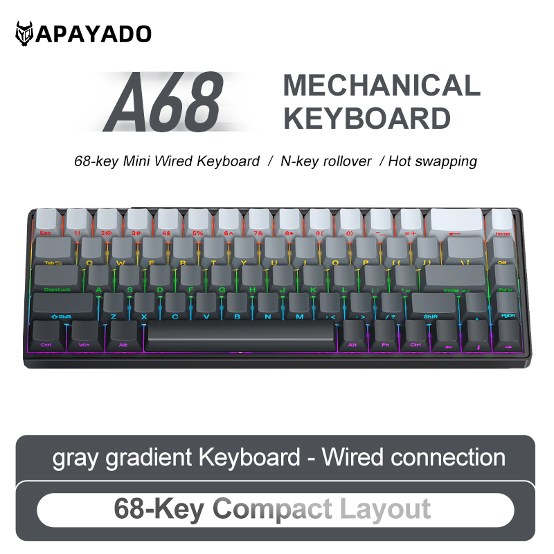 Gaming Keyboard Hot Swappable - APAYADO A68 DIY Mechanische Tastatur, vollständig