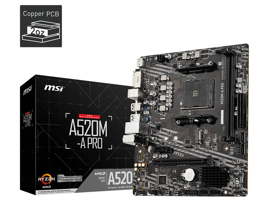 MSI Brandneues A520M-A PRO AM4 – Amd Cpu Ryzen 7 Bewertung und Preis